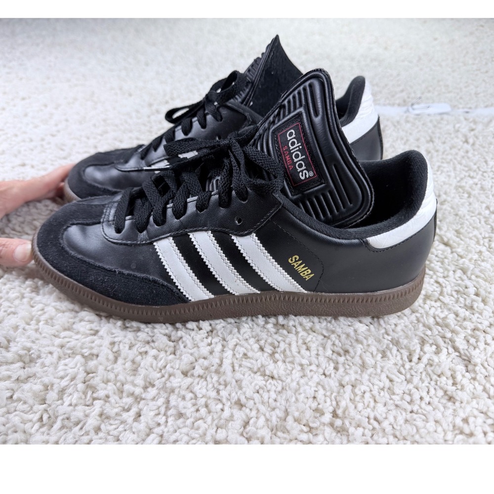 Mens 8.5 Adidas Samba Classic Leather Black White Gum Sole Indoor Soccer Sneaker